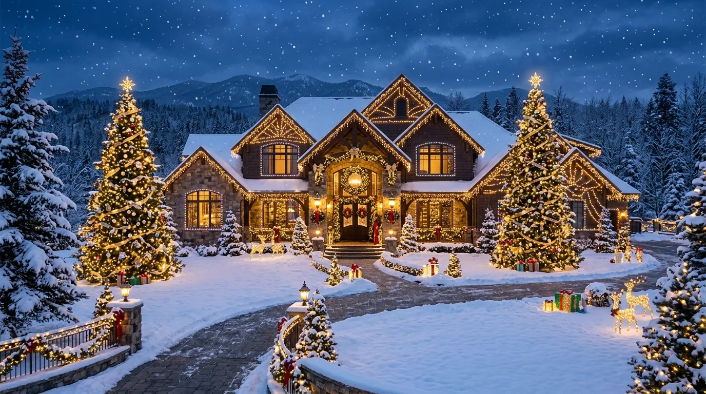 Bring festive detail to the windows inspiration for an outdoor holiday display.